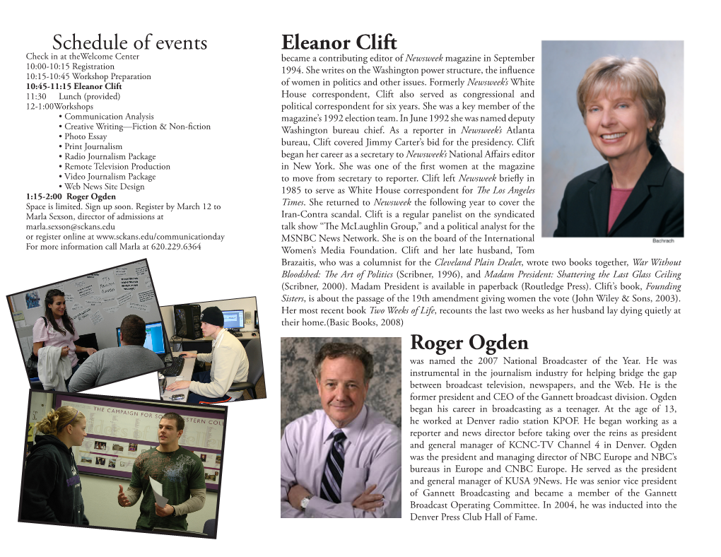 Schedule of Events Eleanor Clift Roger Ogden