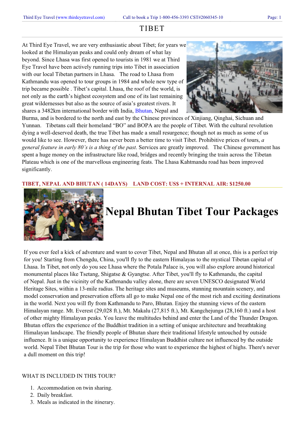 Nepal Bhutan Tibet Tour Packages