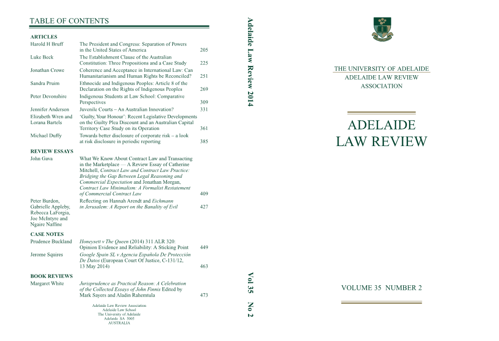 Adelaide Law Review 2014 Vol 35 No 2