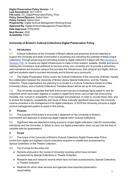 Cultural Collections Digital Preservation Policy