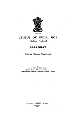 District Census Handbook, Balaghat