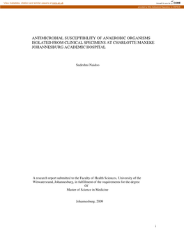 Antimicrobial Susceptibility of Anaerobic Organisms Isolated from Clinical Specimens at Charlotte Maxeke Johannesburg Academic Hospital