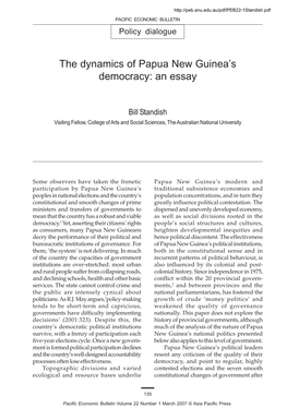 The Dynamics of Papua New Guinea's Democracy: an Essay