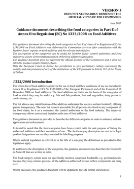 Guidance Document Describing the Food Categories in Part E of Annex II to Regulation (EC) No 1333/2008 on Food Additives