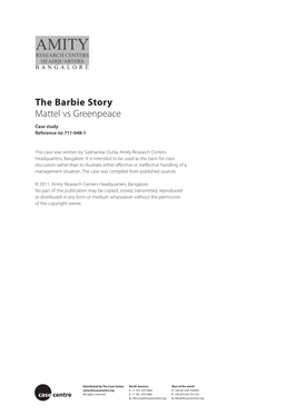 The Barbie Story Mattel Vs Greenpeace Case Study Reference No 711-048-1