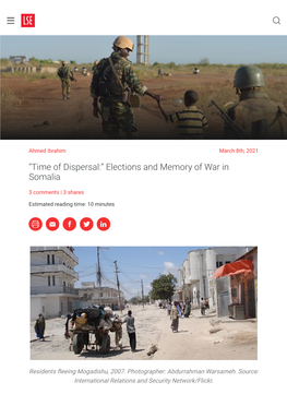“Time of Dispersal:” Elections and Memory of War in Somalia