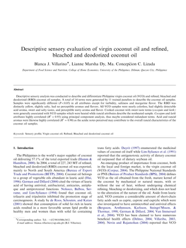 Descriptive Sensory Evaluation of Virgin Coconut Oil and Refined