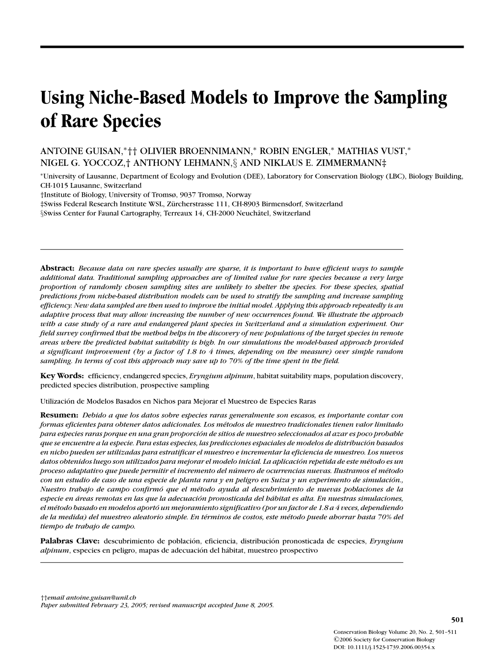 Using Niche-Based Models to Improve the Sampling of Rare Species