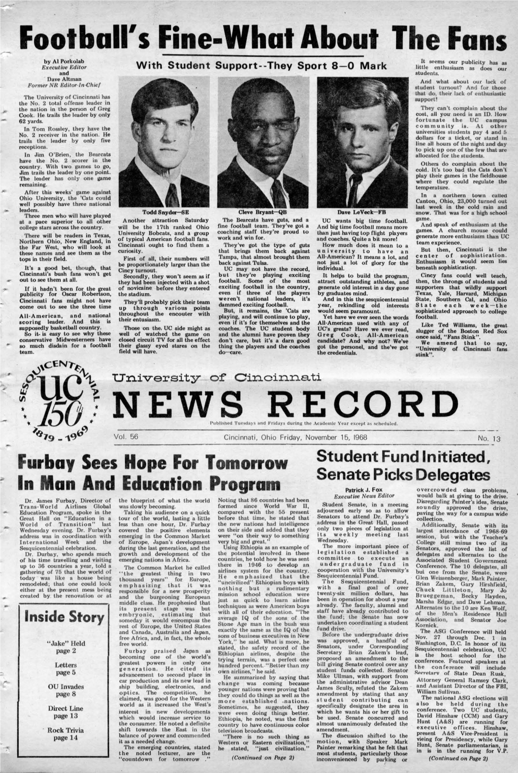 University of Cincinnati News Record. Friday, November 15, 1968. Vol