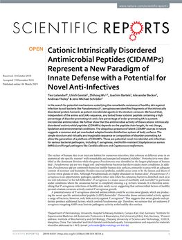 Cationic Intrinsically Disordered Antimicrobial Peptides