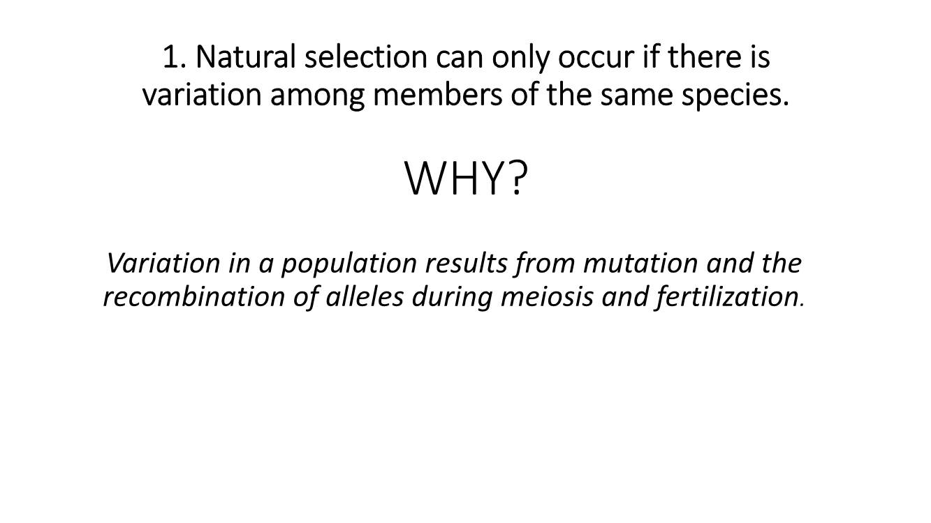 1. Natural Selection Can Only Occur If There Is Variation Among Members of the Same Species