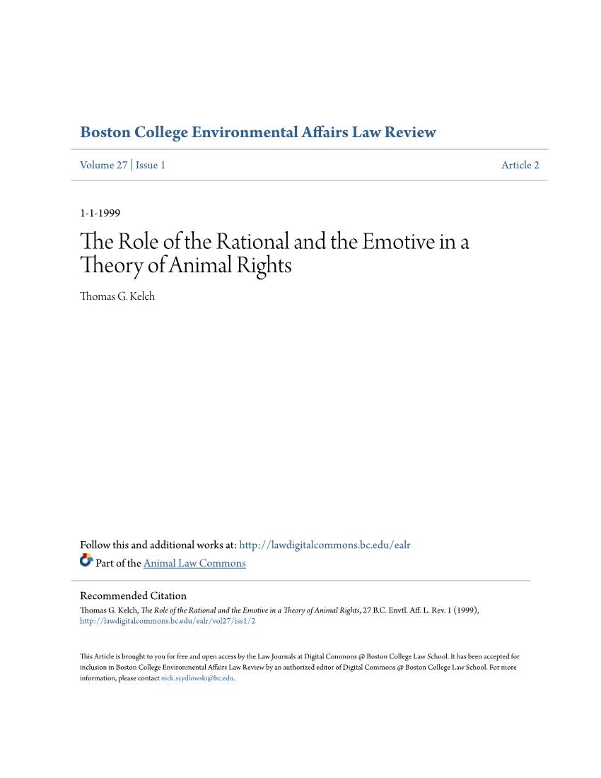 The Role of the Rational and the Emotive in a Theory of Animal Rights Thomas G