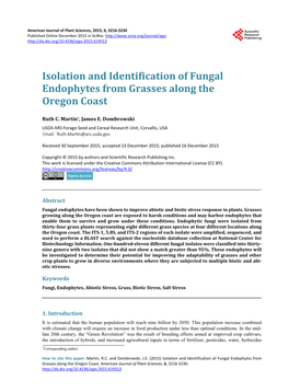 Isolation and Identification of Fungal Endophytes from Grasses Along the Oregon Coast