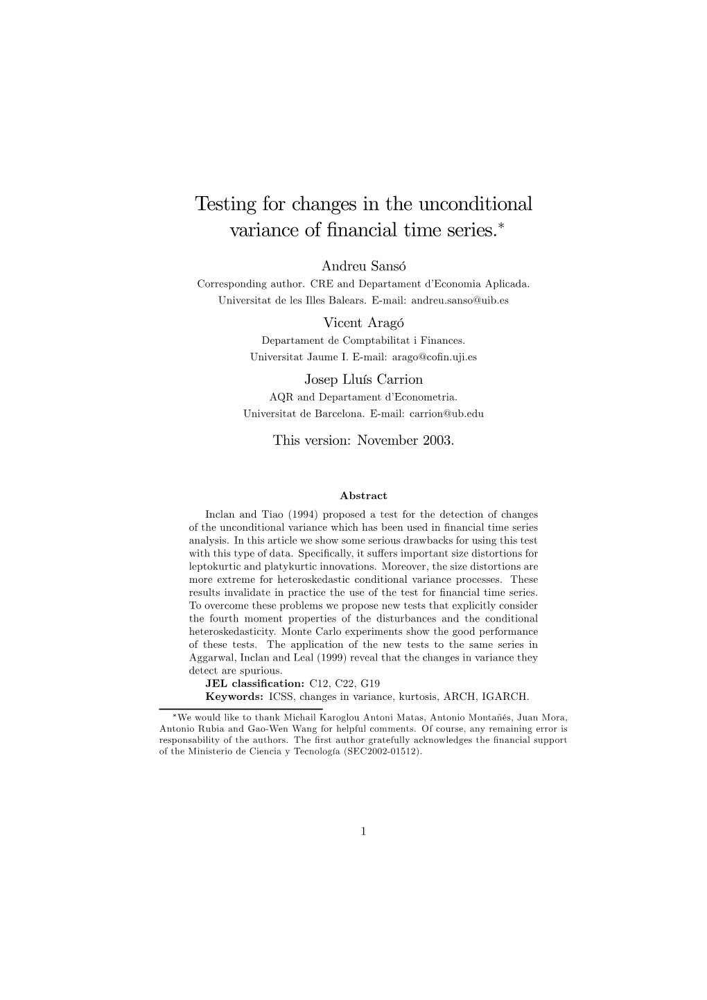 Testing for Changes in the Unconditional Variance of Financial