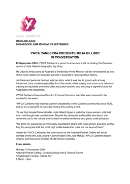 Ywca Canberra Presents Julia Gillard in Conversation