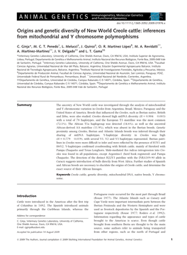 Origins and Genetic Diversity of New World Creole Cattle: Inferences from Mitochondrial and Y Chromosome Polymorphisms