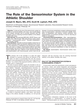 The Role of the Sensorimotor System in the Athletic Shoulder Joseph B
