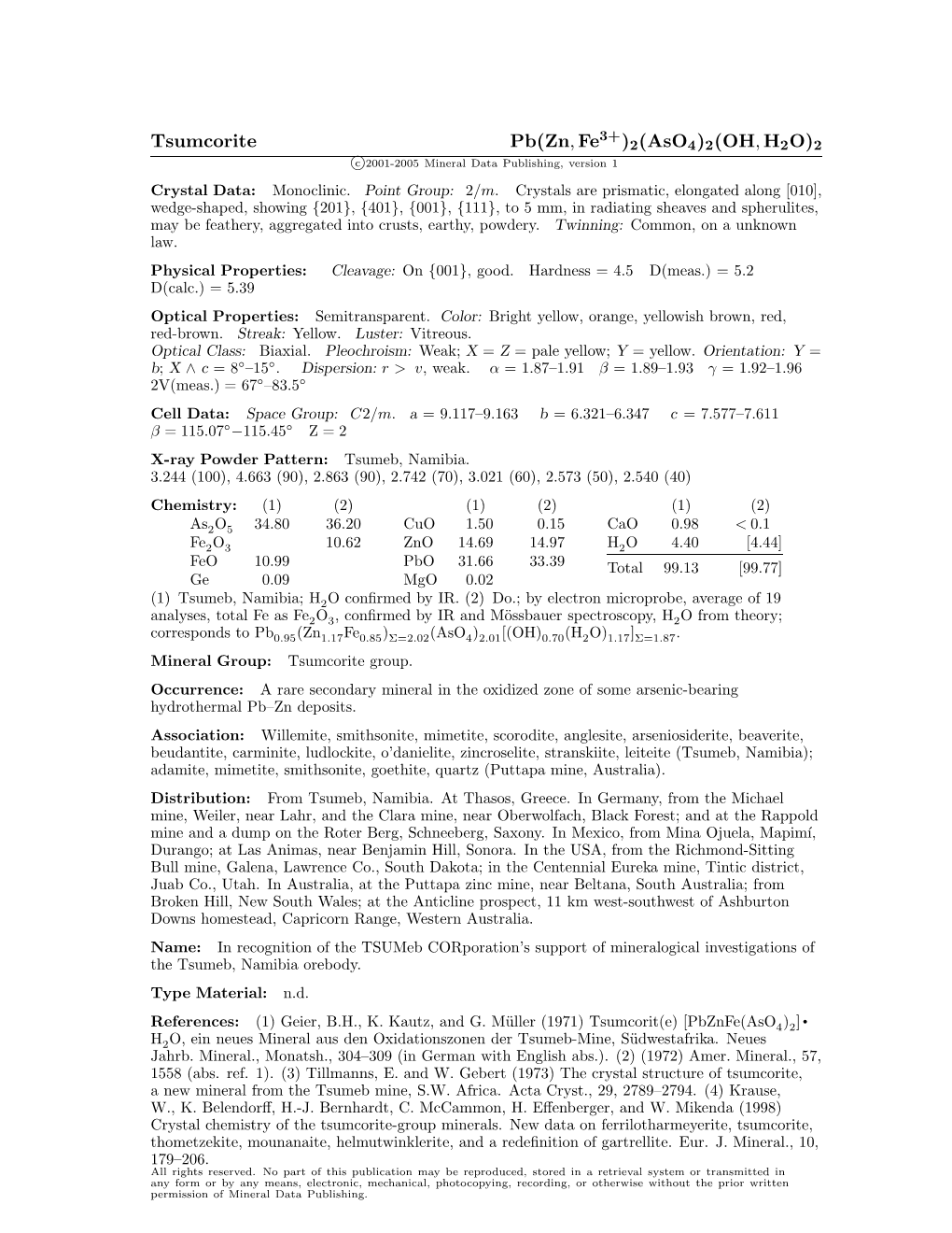 Tsumcorite Pb(Zn,Fe3+)