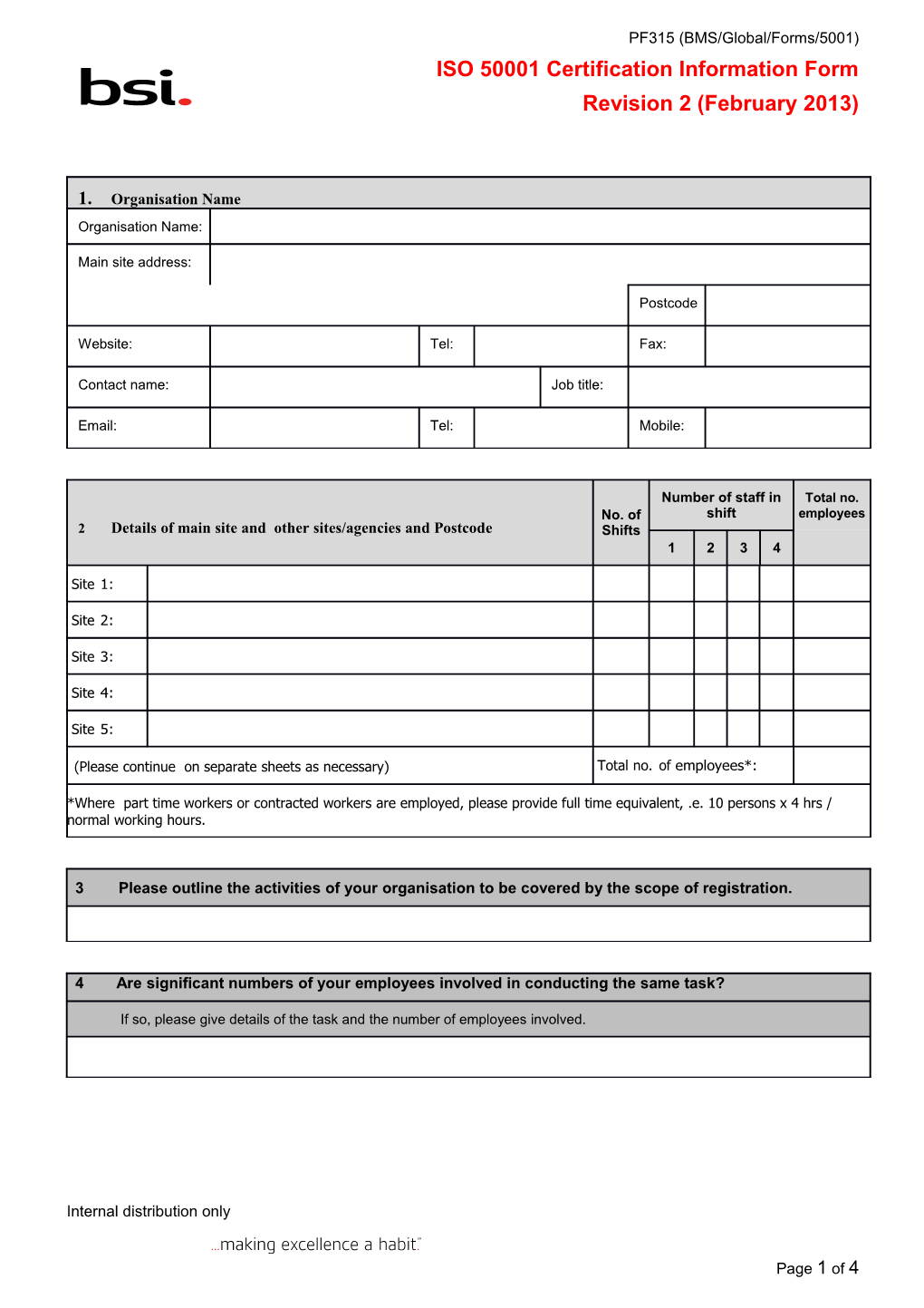 ISO 50001 Certification Information Request