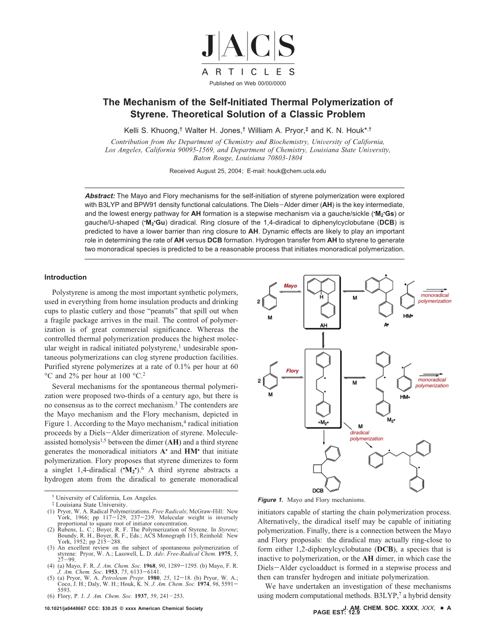 The Mechanism of the Self-Initiated Thermal Polymerization of Styrene