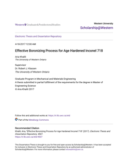 Effective Boronizing Process for Age Hardened Inconel 718