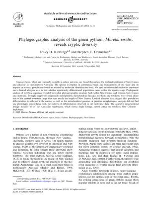 Phylogeographic Analysis of the Green Python, Morelia Viridis, Reveals Cryptic Diversity