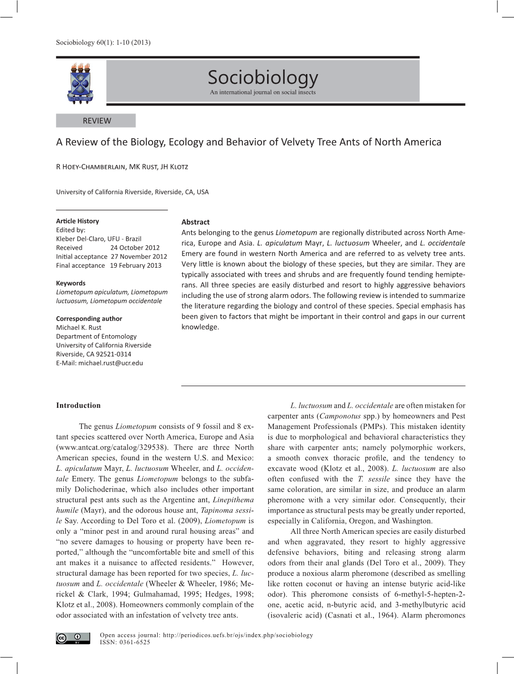 Sociobiology 60(1): 1-10 (2013)