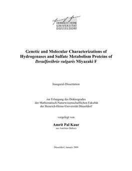 Genetic and Molecular Characterizations of Hydrogenases and Sulfate Metabolism Proteins of Desulfovibrio Vulgaris Miyazaki F