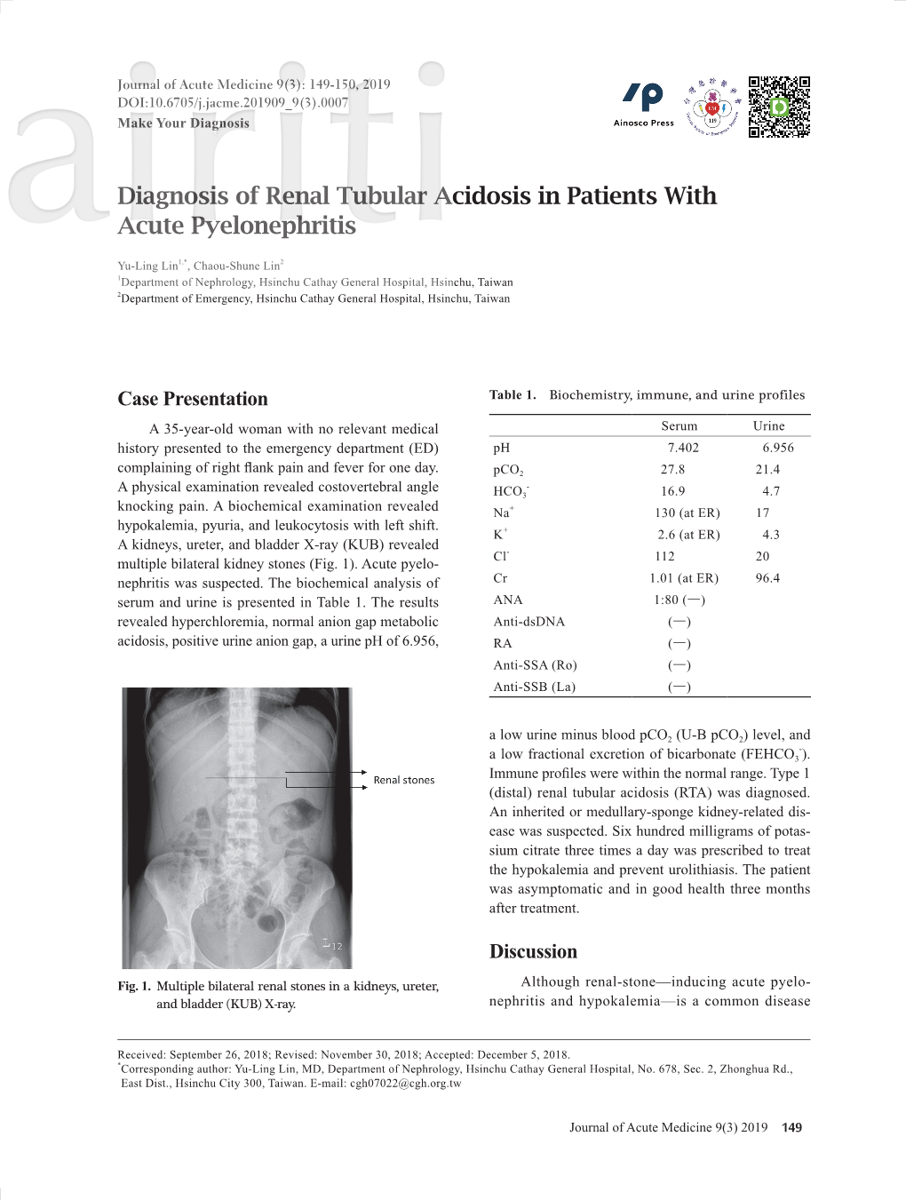 Diagnosis of Renal Tubular Acidosis in Patients with Acute Pyelonephritis