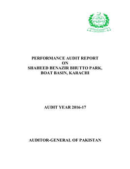 Performance Audit Report on Shaheed Benazir Bhutto Park, Boat Basin, Karachi