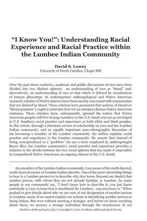 Understanding Racial Experience and Racial Practice Within the Lumbee Indian Community