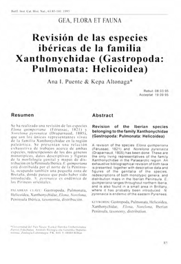 Revisión De Las Especies Ibéricas De La Familia Xanthonychidae