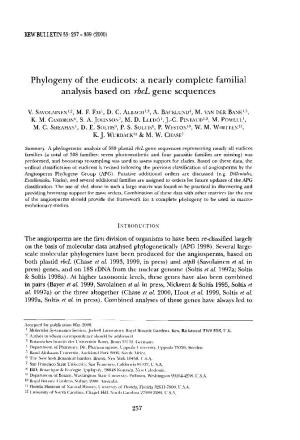 Phylogeny of the Eudicots : a Nearly Complete Familial Analysis Based On