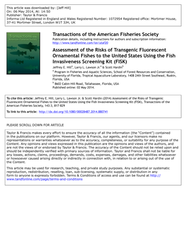 Transactions of the American Fisheries Society Assessment of The