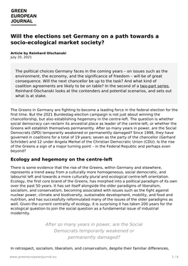 Will the Elections Set Germany on a Path Towards a Socio-Ecological Market Society?
