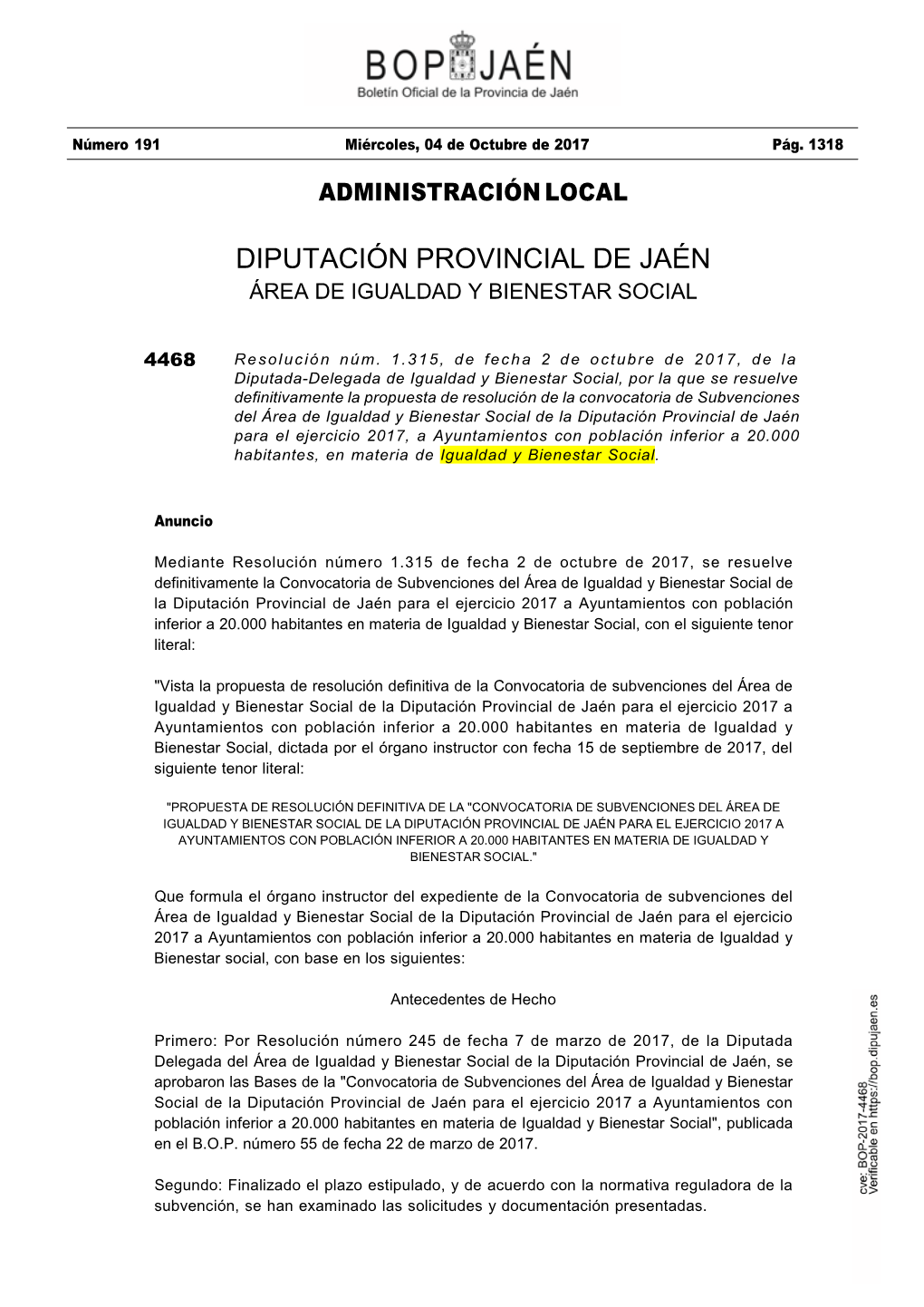 Diputación Provincial De Jaén Área De Igualdad Y Bienestar Social