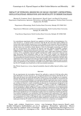 Impact of Fipronil Residues on Mole Cricket (Orthoptera: Gryllotalpidae) Behavior and Mortality in Bermudagrass