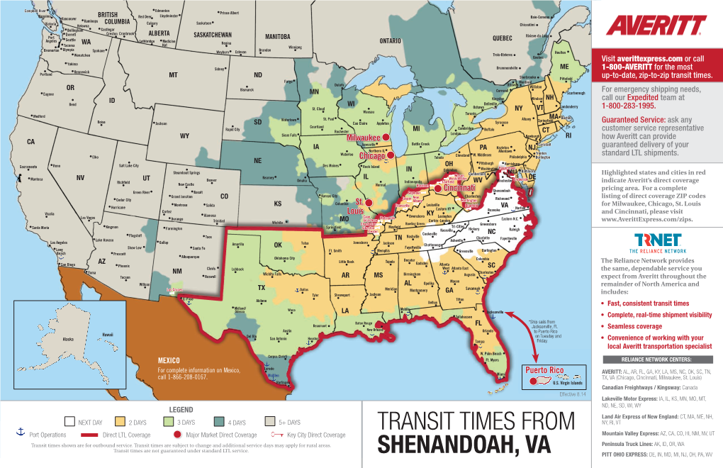 Transit Times from Shenandoah, Va