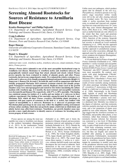Screening Almond Rootstocks for Sources of Resistance to Armillaria Root Disease