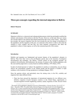 Three Pre-Concepts Regarding the Internal Migration in Bolivia