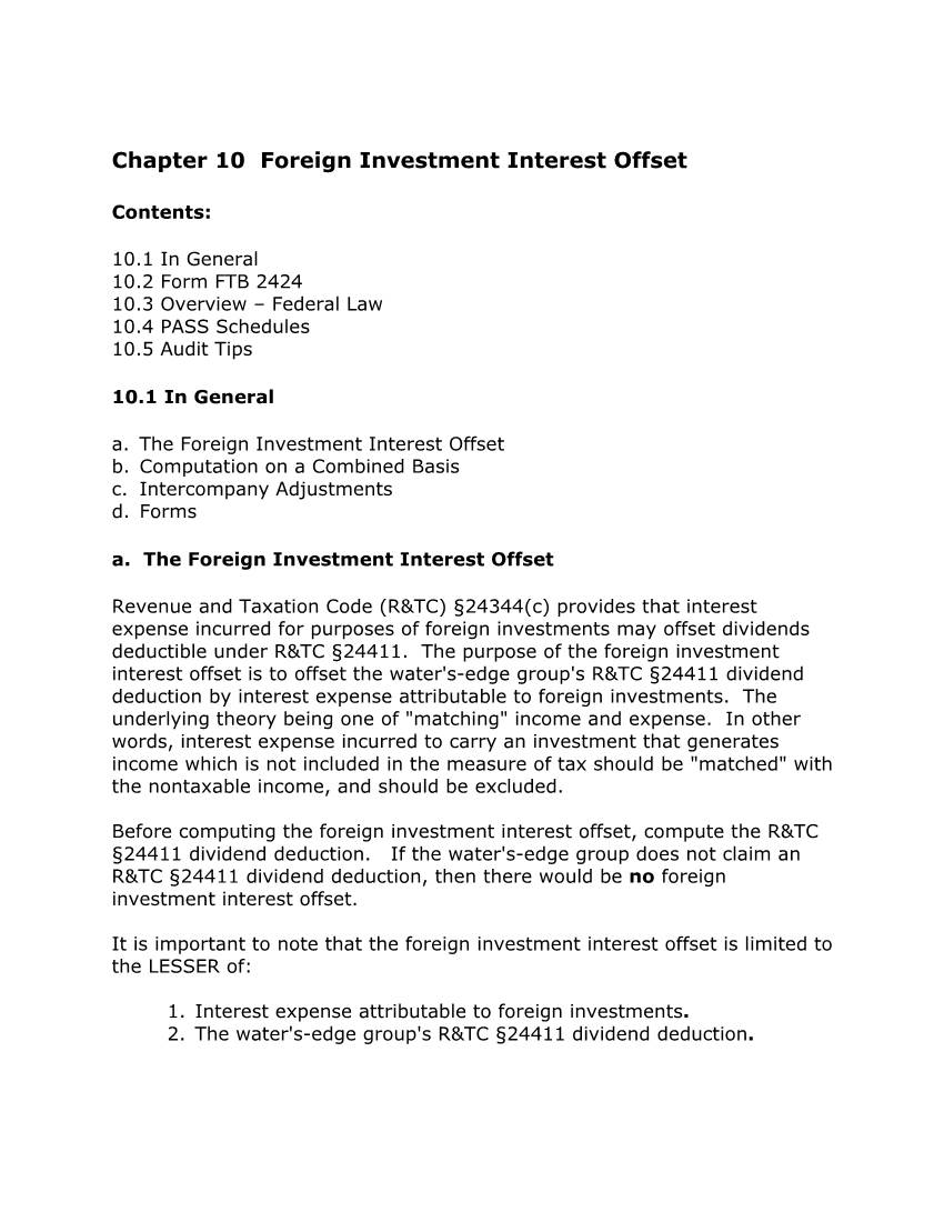 Chapter 10 Foreign Investment Interest Offset