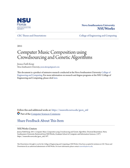 Computer Music Composition Using Crowdsourcing and Genetic Algorithms Jessica Faith Keup Nova Southeastern University, Jessicakeup@Gmail.Com