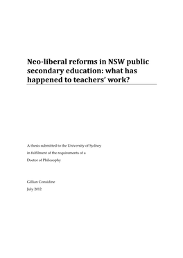 Neo-Liberal Reforms in NSW Public Secondary Education