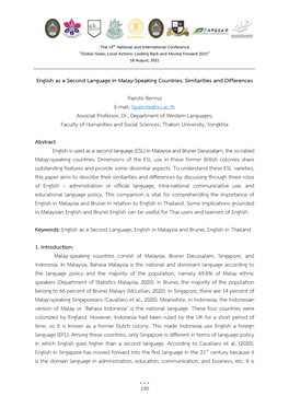 190 English As a Second Language in Malay-Speaking Countries