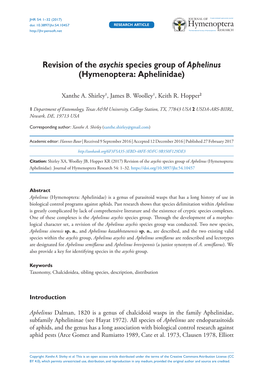 Revision of the Asychis Species Group of Aphelinus (Hymenoptera: Aphelinidae)