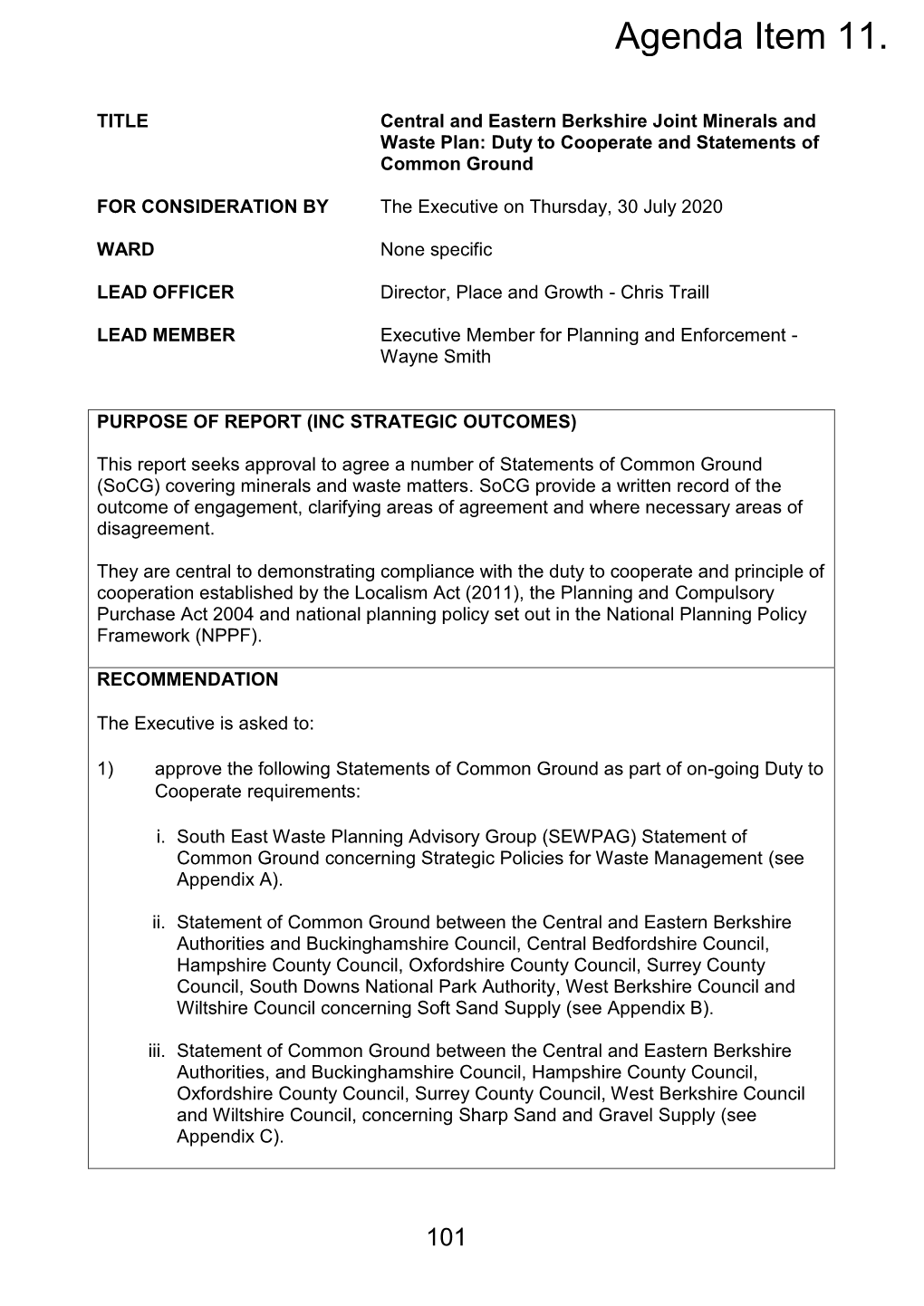 Central and Eastern Berkshire Joint Minerals and Waste Plan: Duty to Cooperate and Statements of Common Ground