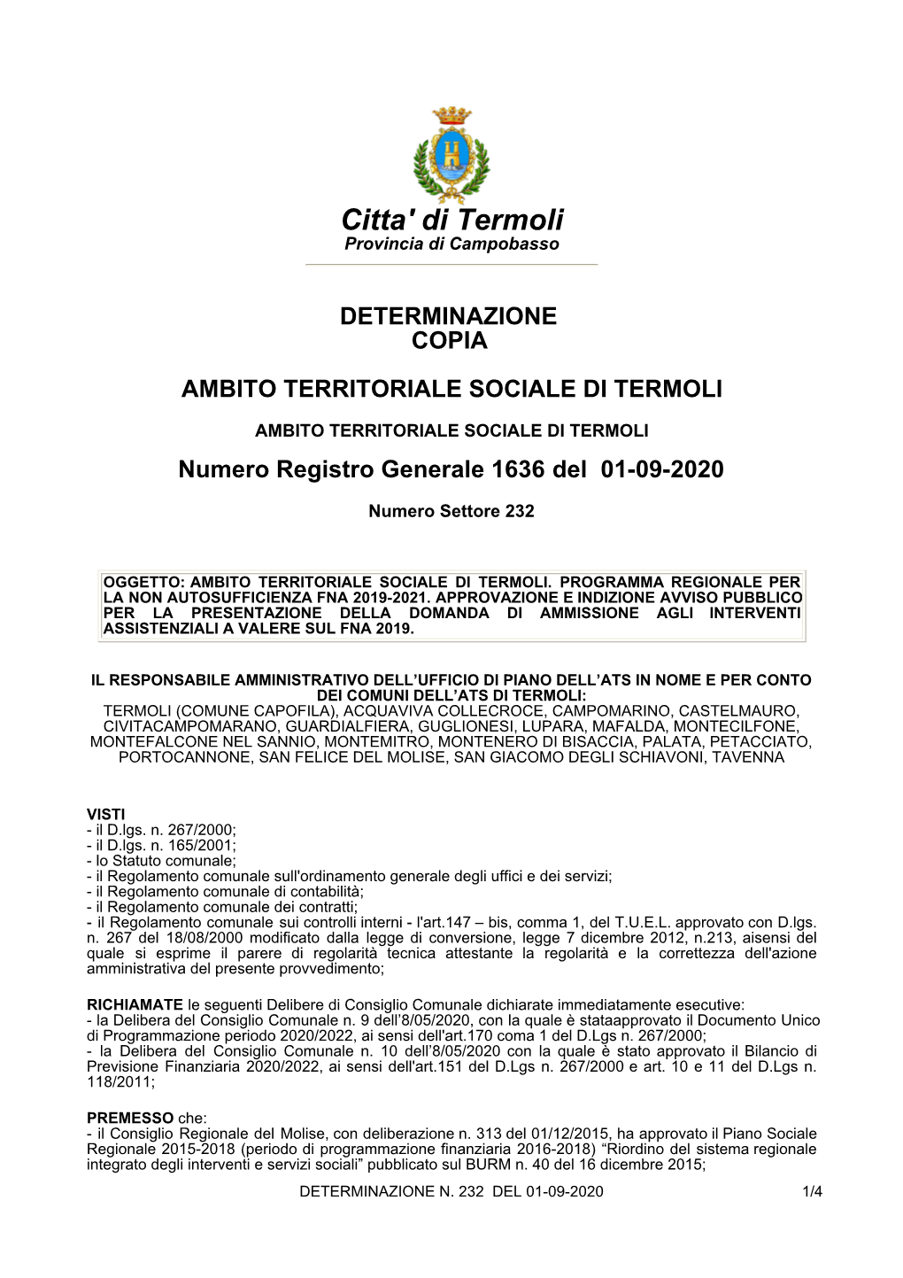 Determinazione Copia Ambito Territoriale Sociale Di Termoli