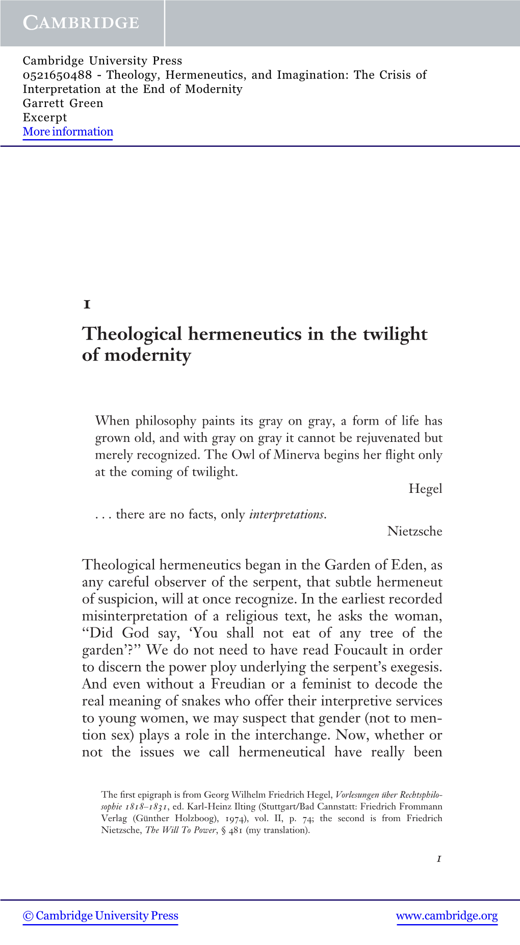 1 Theological Hermeneutics in the Twilight of Modernity
