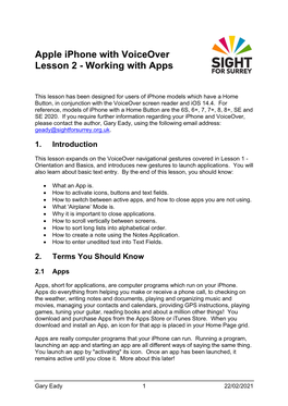 Apple Iphone with Voiceover Lesson 2 - Working with Apps