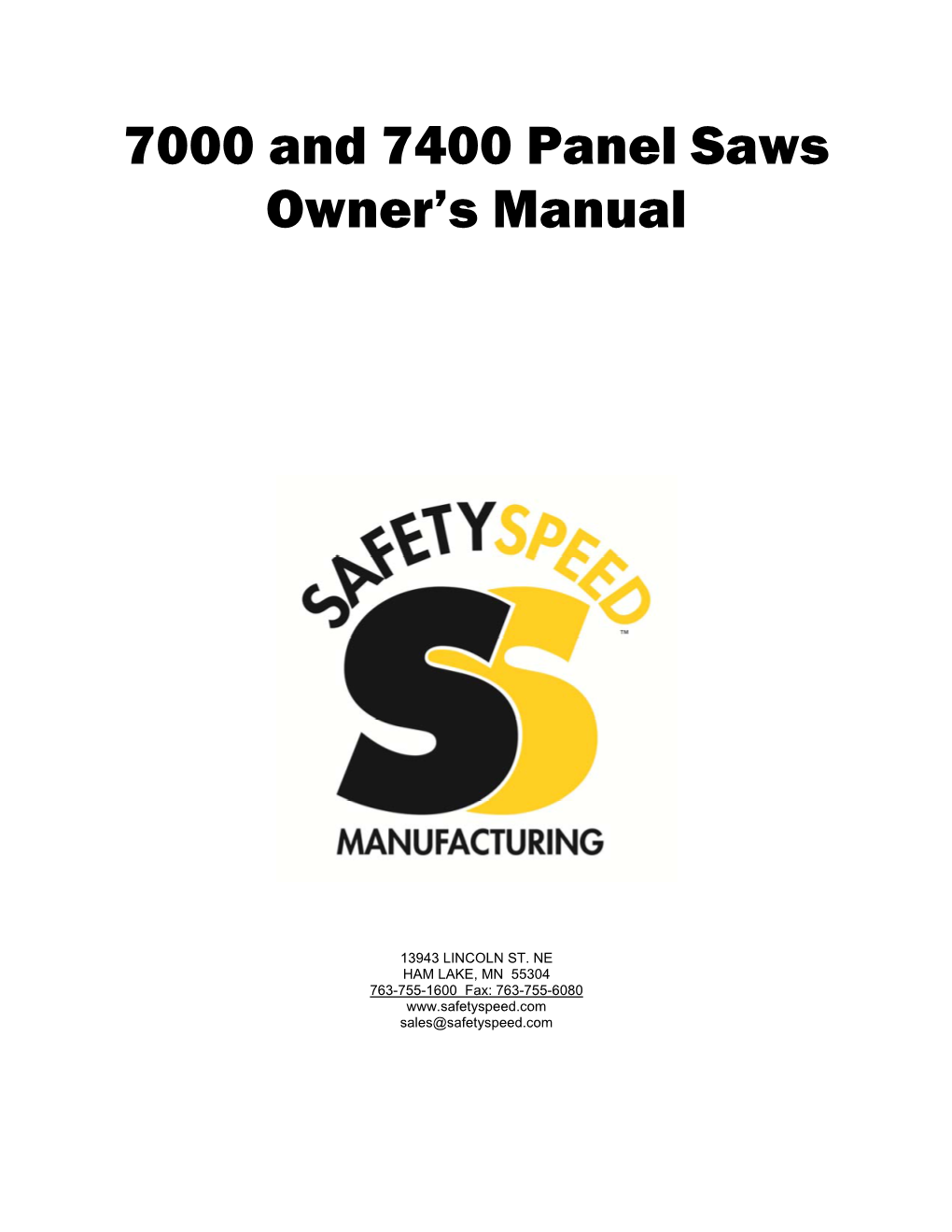 7000 and 7400 Panel Saws Owner's Manual